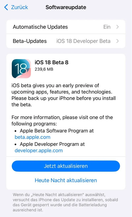 夹江苹果手机维修分享苹果 iOS / iPadOS 18 开发者预览版 Beta 8 发布 